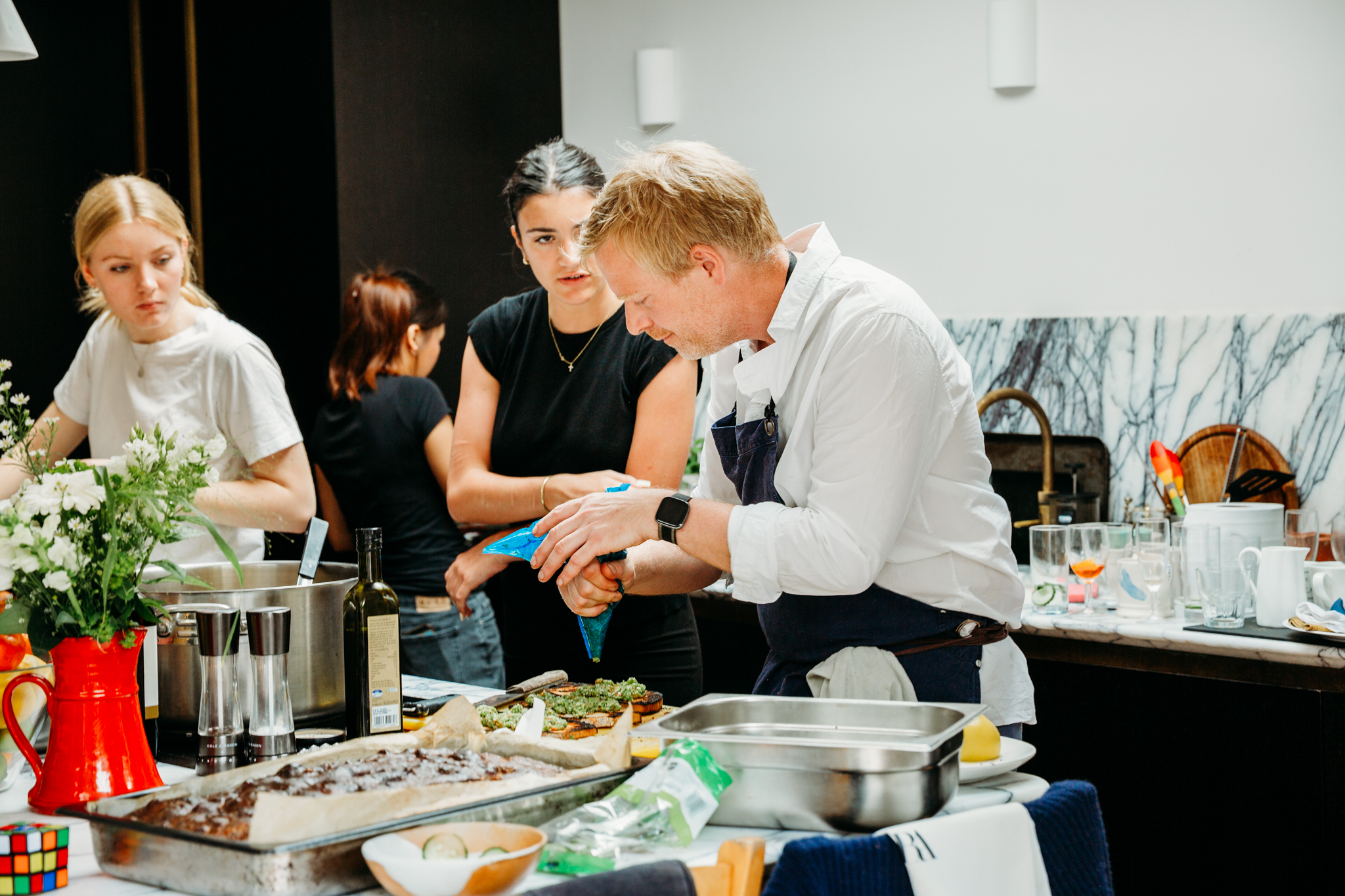 A chef preparing some food.