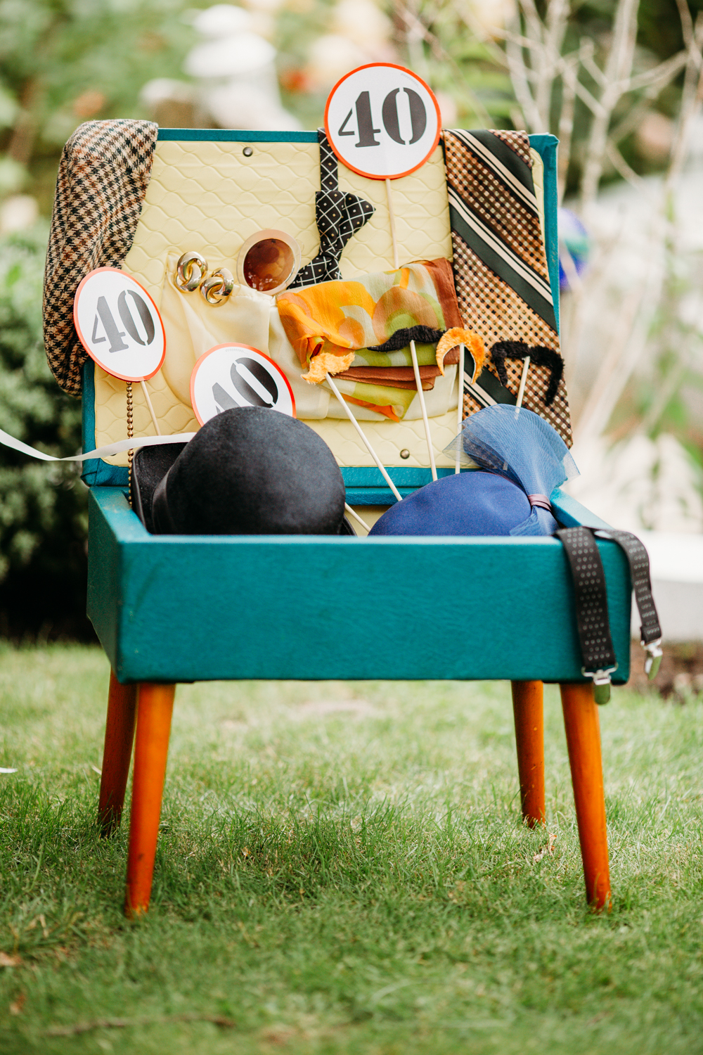 BIrthday party photography. Vintage party decorations and signs saying 40.